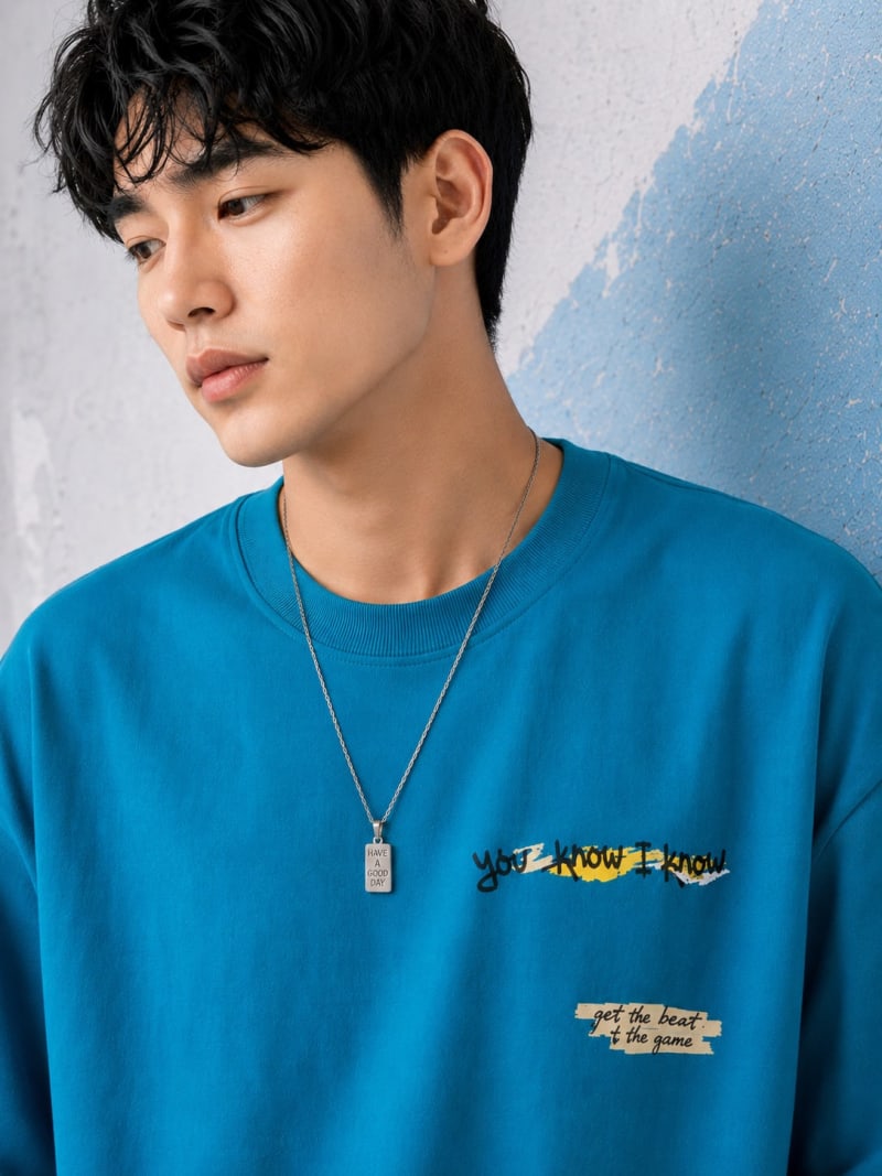 Pockman Men Oversized Cotton Basketball Puff Printed Teal Tshirt - Image 5