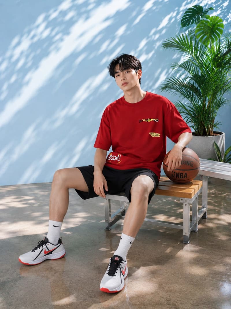 Pockman Men Oversized Cotton Basketball Puff Printed Rust Tshirt - Image 3