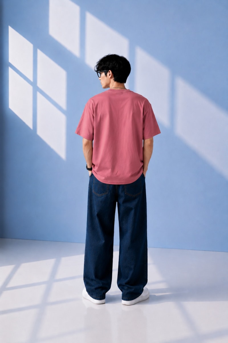 Pockman Men Oversized Cotton Dream Puff Printed Coral Pink Tshirt - Image 4