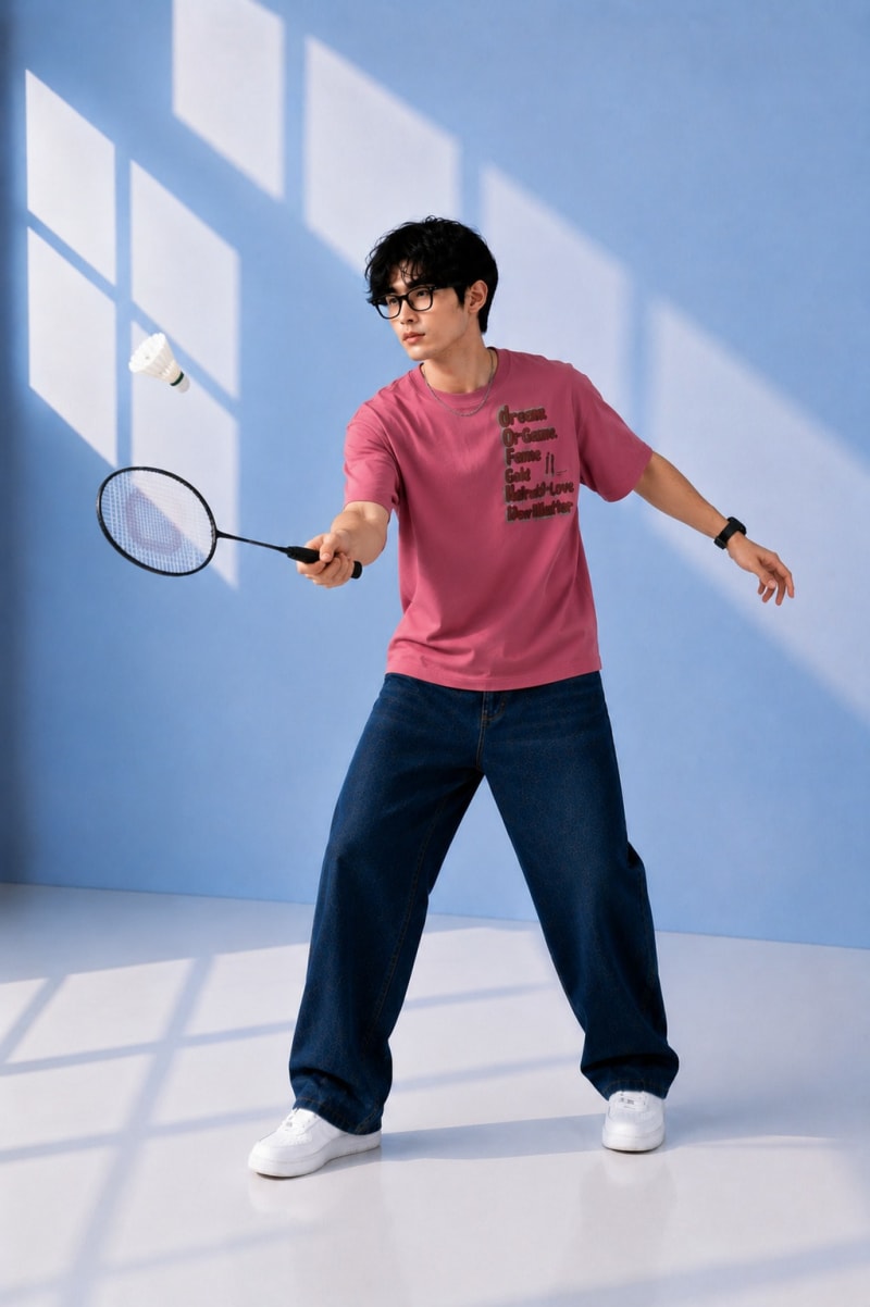 Pockman Men Oversized Cotton Dream Puff Printed Coral Pink Tshirt - Image 3