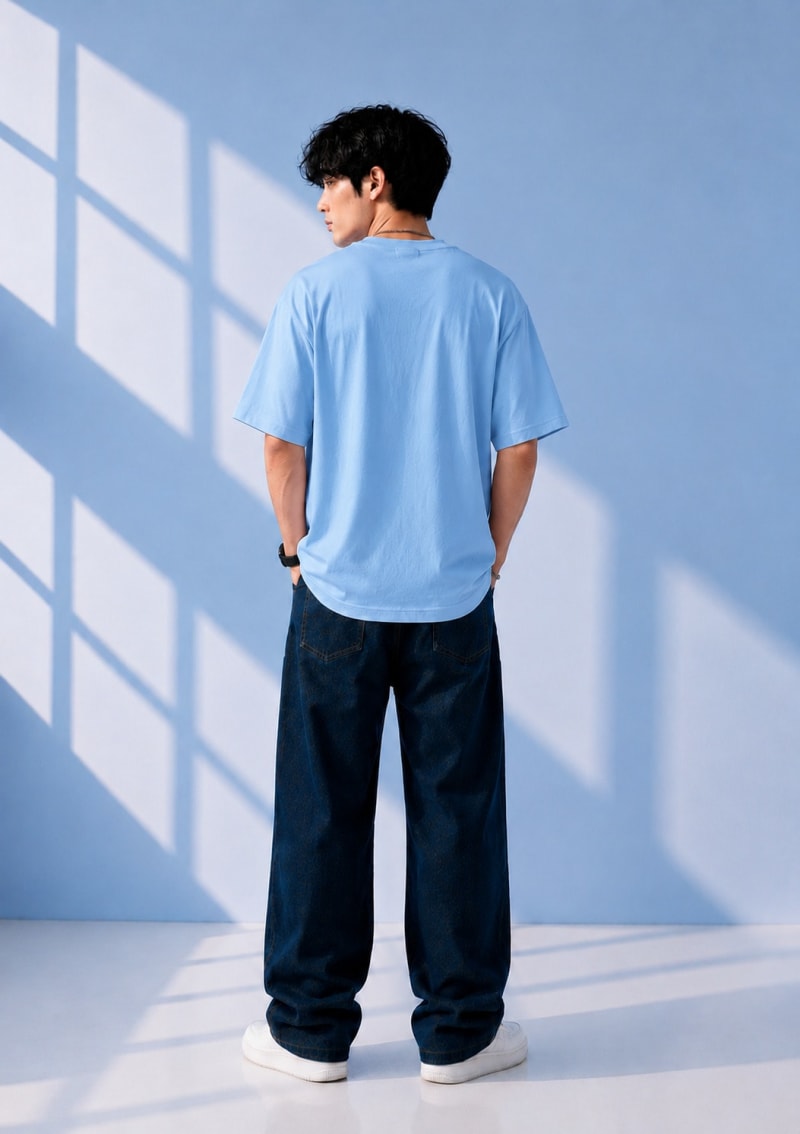Pockman Men Oversized Cotton Dream Puff Printed Skyblue Tshirt - Image 4