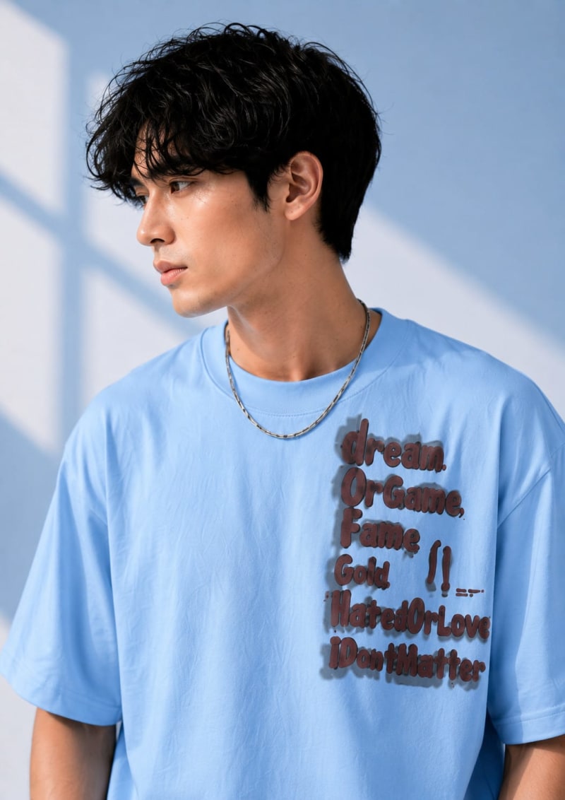 Pockman Men Oversized Cotton Dream Puff Printed Skyblue Tshirt - Image 5