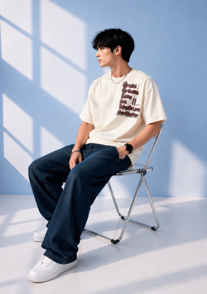 Pockman Men Oversized Cotton Dream Puff Printed Off White Tshirt - Image 3