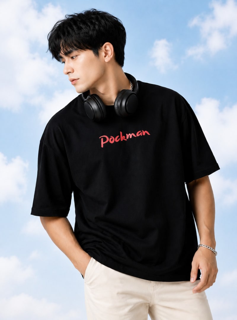 Pockman Men Oversized Cotton Prey Glow 'n' Dark Printed Black Tshirt - Image 5