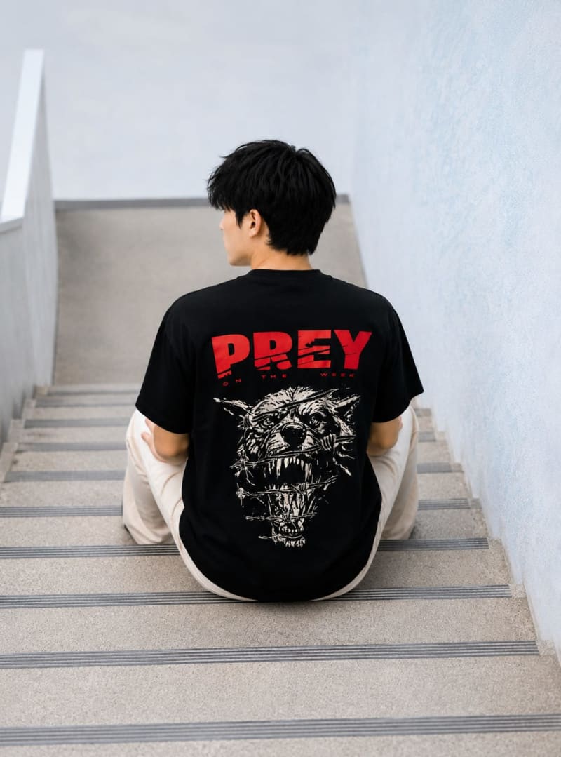 Pockman Men Oversized Cotton Prey Glow 'n' Dark Printed Black Tshirt - Image 4