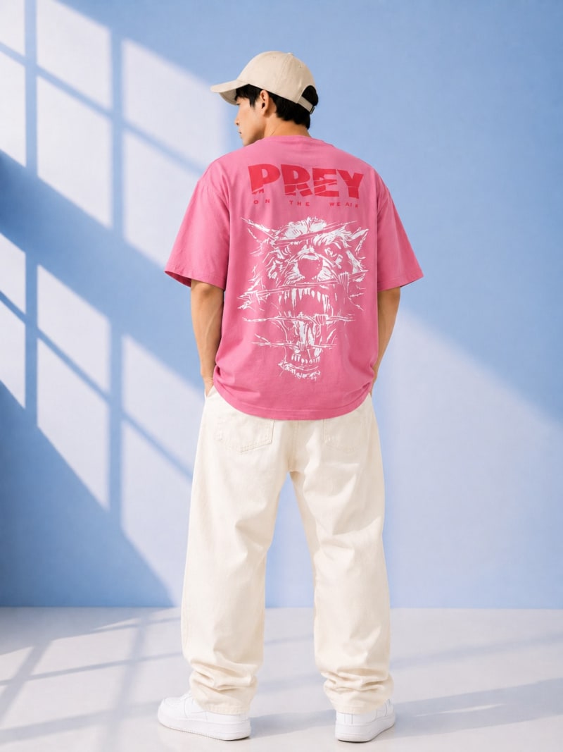 Pockman Men Oversized Cotton Prey Glow 'n' Dark Printed Coral Tshirt - Image 4