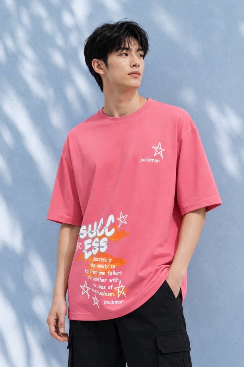 Pockman Men Oversized Cotton Sucess Glow 'n' Dark Printed Coral Tshirt - Image 3