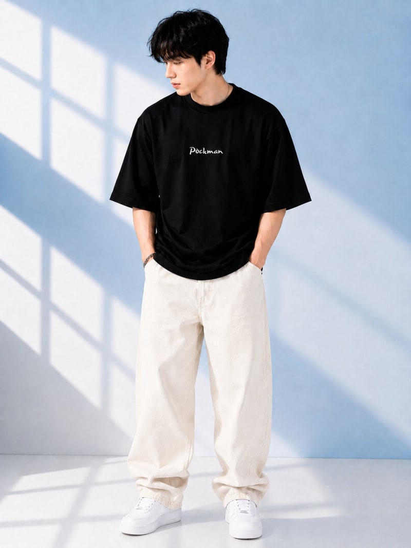 Pockman Men Oversized Cotton Wolf Glow 'n' Dark Printed Black Tshirt - Image 4