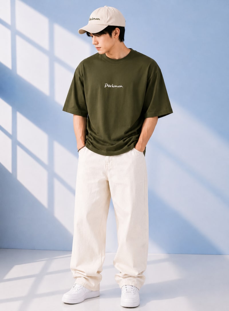 Pockman Men Oversized Cotton Wolf Glow 'n' Dark Printed Olive Tshirt - Image 5
