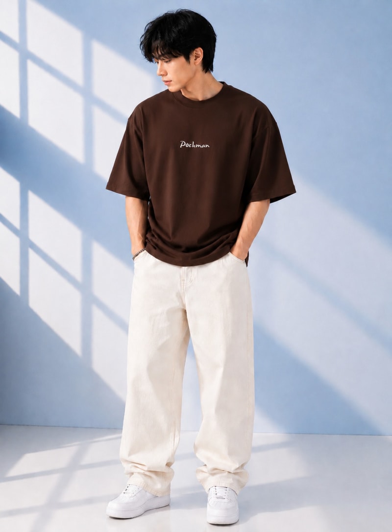 Pockman Men Oversized Cotton Wolf Glow 'n' Dark Printed Brown Tshirt - Image 5
