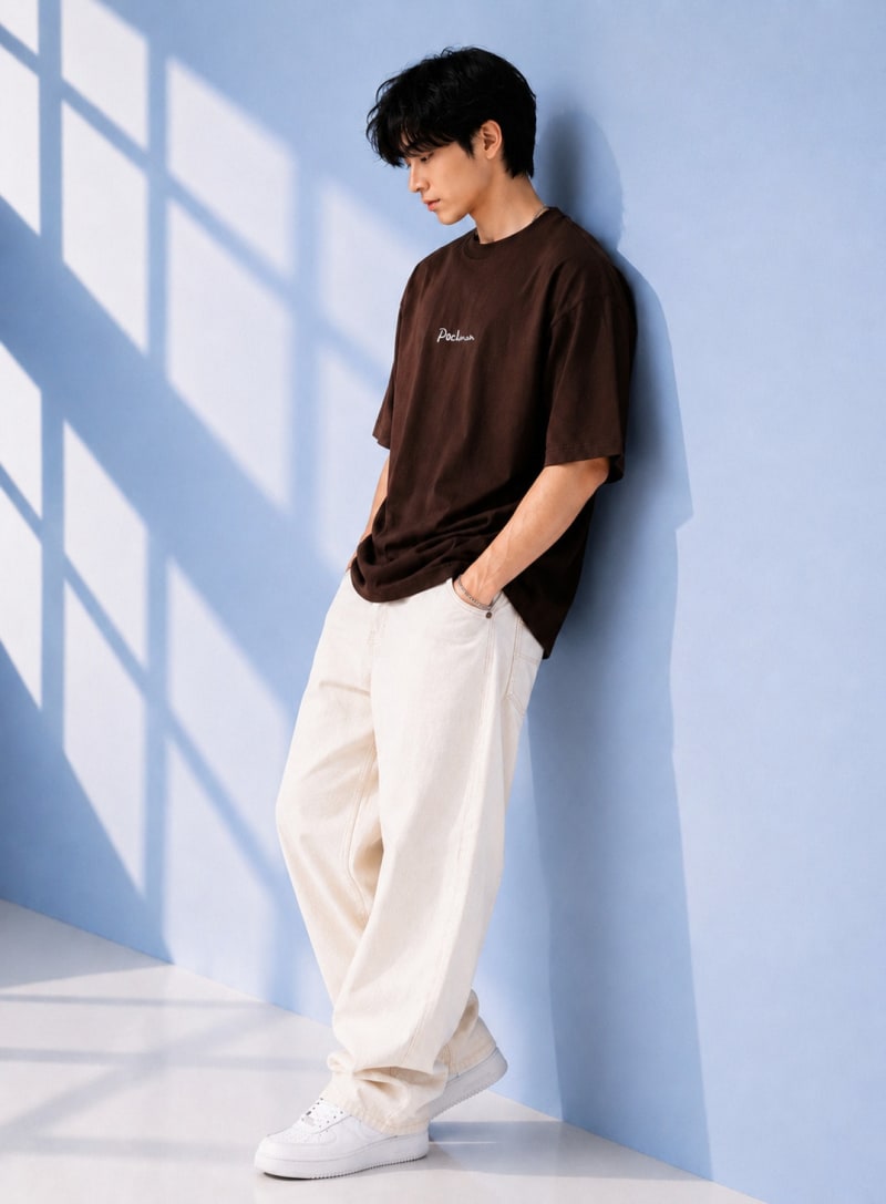 Pockman Men Oversized Cotton Wolf Glow 'n' Dark Printed Brown Tshirt - Image 6