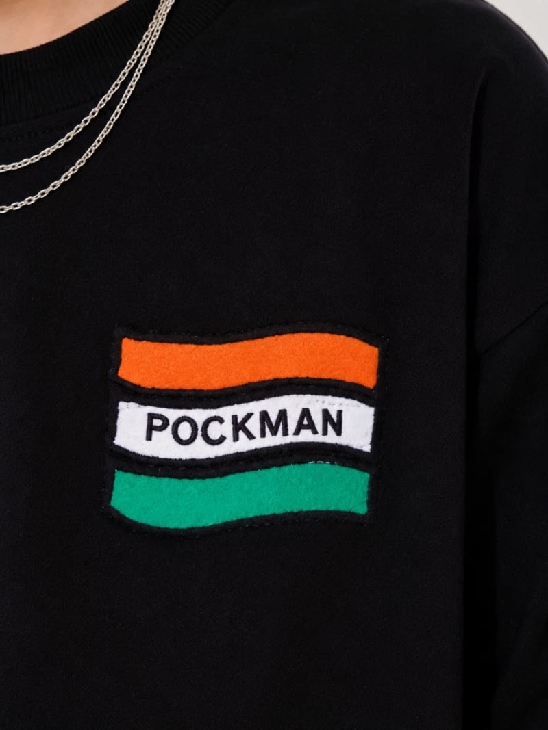 Pockman Men Oversized Cotton Flag Raw Edge Cut Printed Tshirt - Image 5