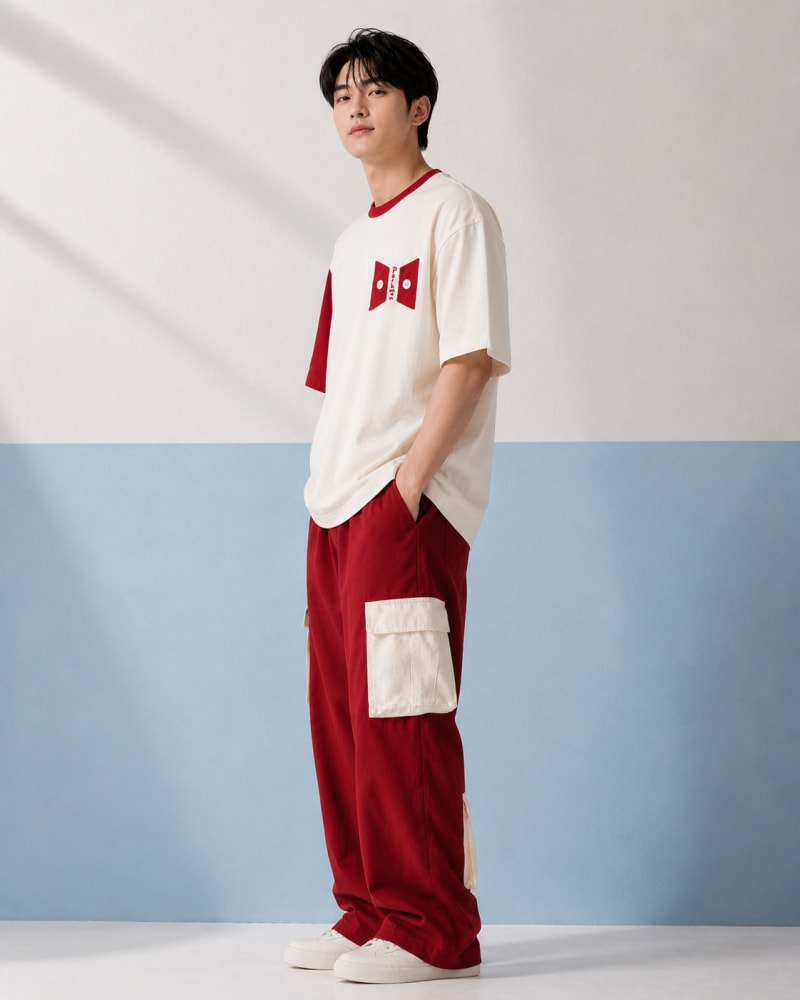 Pockman Men Oversized Cotton Red Pcoket Flap Printed Tshirt - Image 3