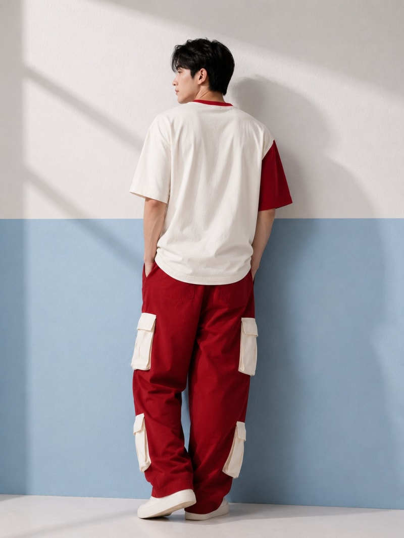 Pockman Men Oversized Cotton Red Pcoket Flap Printed Tshirt - Image 5