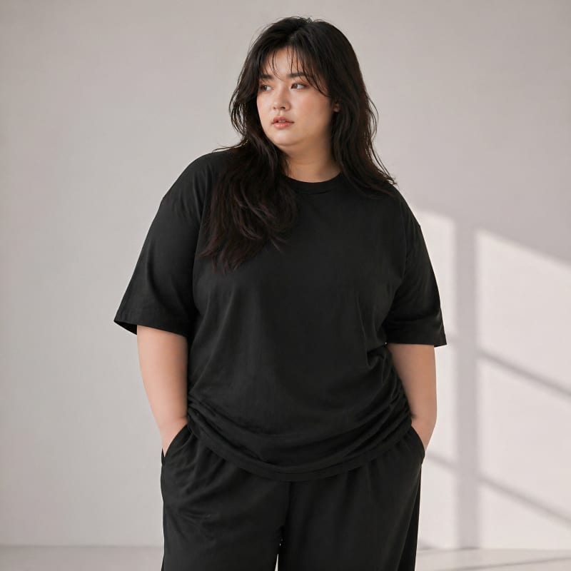 PockMAN Women Oversized Fit Cotton Classic Round Neck Black Tshirt - Image 4