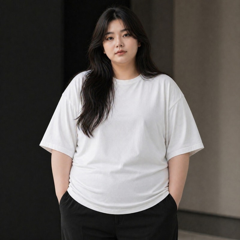 PockMAN Women Oversized Fit Cotton Classic Round Neck White Tshirt - Image 4