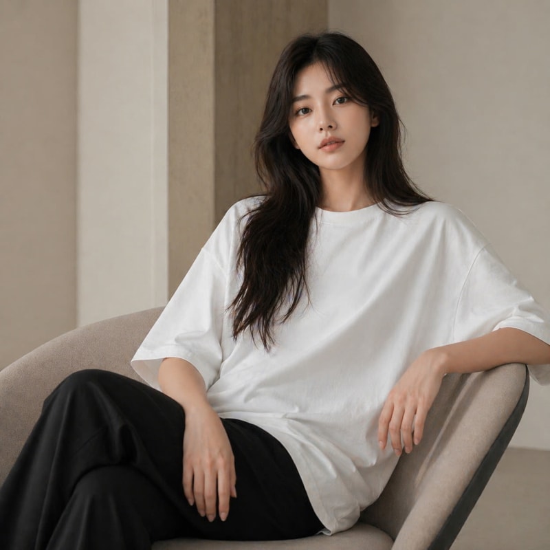 PockMAN Women Oversized Fit Cotton Classic Round Neck White Tshirt - Image 3