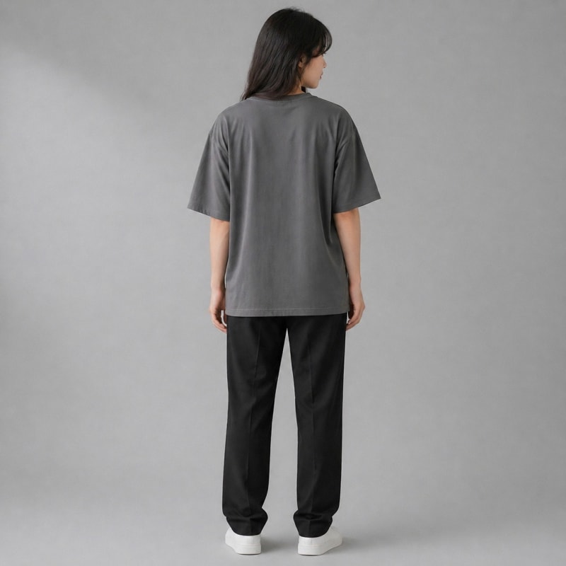 PockMAN Women Oversized Fit Cotton Classic Round Neck Grey Tshirt - Image 6