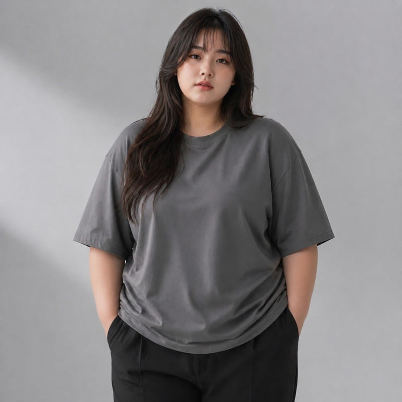 PockMAN Women Oversized Fit Cotton Classic Round Neck Grey Tshirt - Image 4