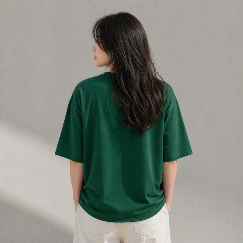 PockMAN Women Oversized Fit Cotton Classic Round Neck Green Tshirt - Image 6