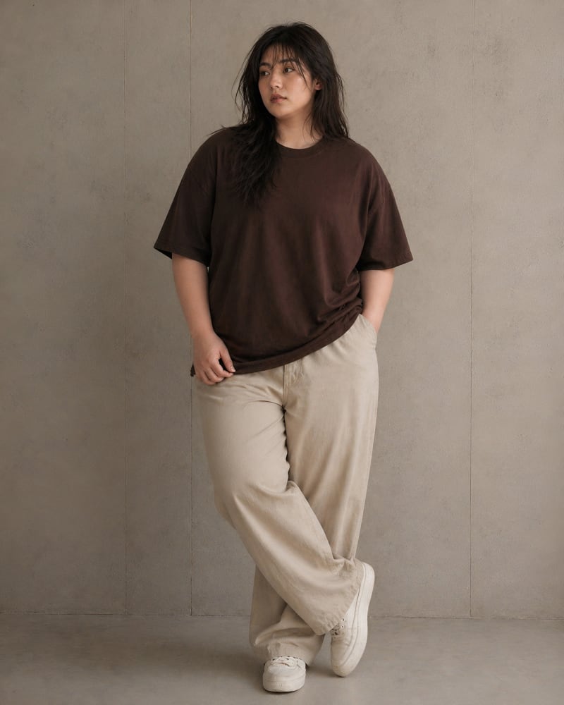 PockMAN Women Oversized Fit Cotton Classic Round Neck Brown Tshirt - Image 4