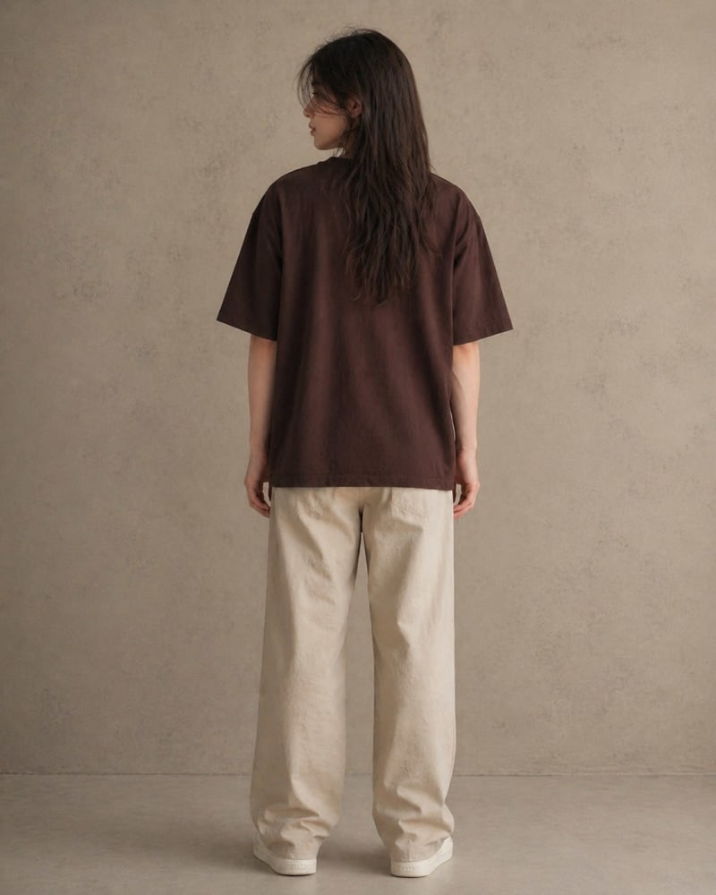 PockMAN Women Oversized Fit Cotton Classic Round Neck Brown Tshirt - Image 5