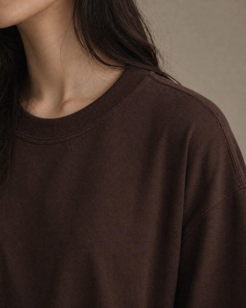 PockMAN Women Oversized Fit Cotton Classic Round Neck Brown Tshirt - Image 6