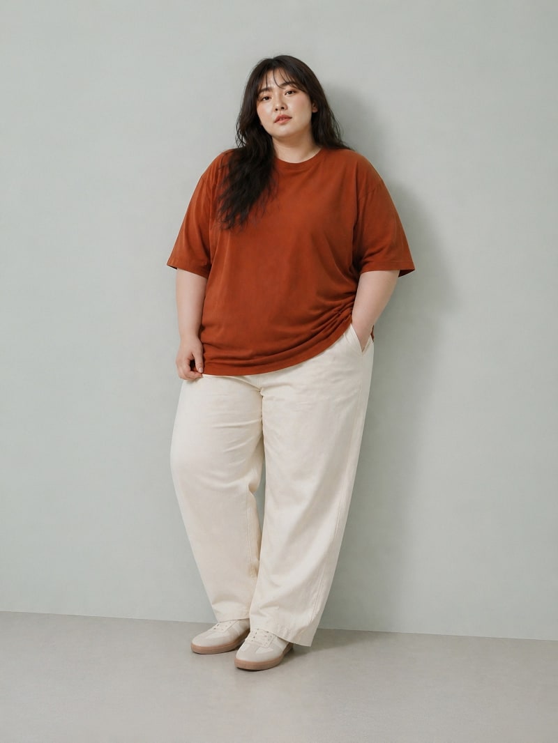 PockMAN Women Oversized Fit Cotton Classic Round Neck Rust Tshirt - Image 4
