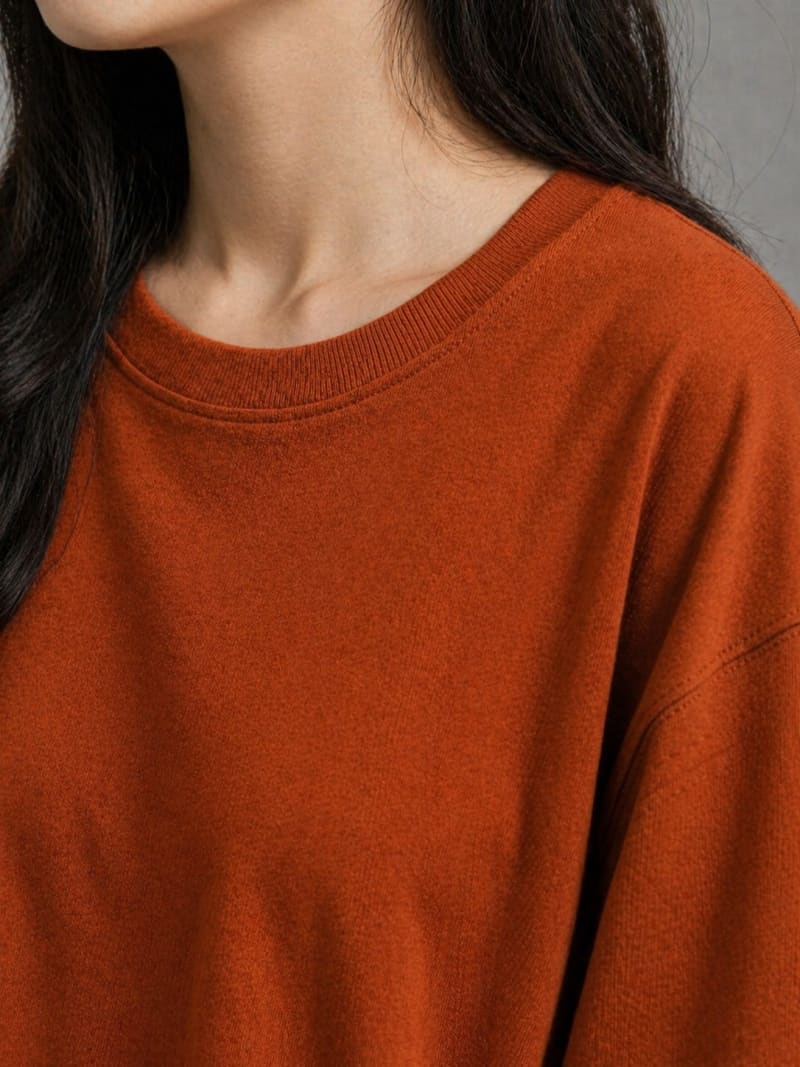 PockMAN Women Oversized Fit Cotton Classic Round Neck Rust Tshirt - Image 5