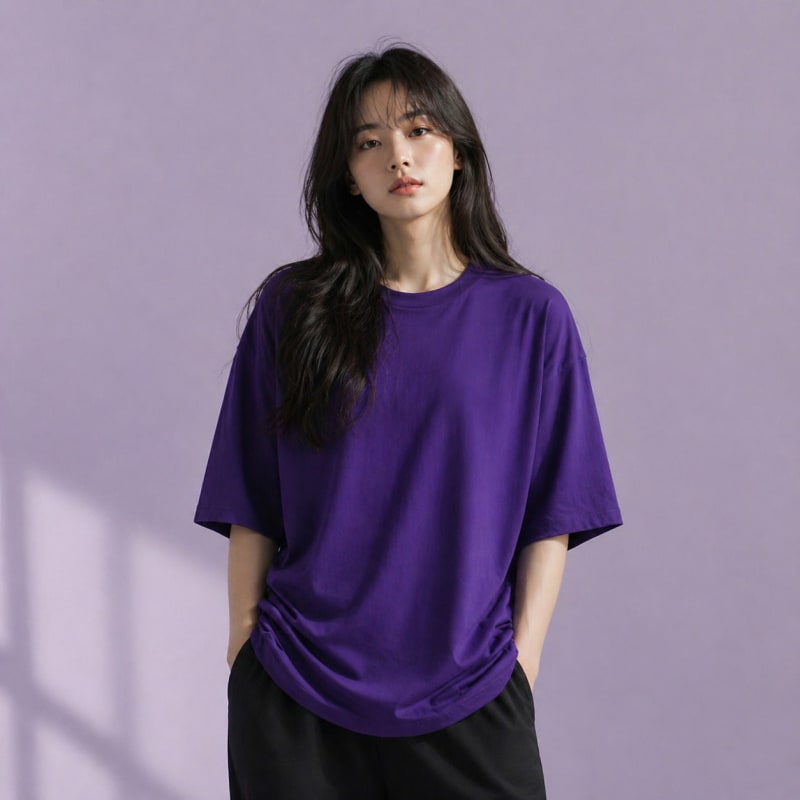 PockMAN Women Oversized Fit Cotton Classic Round Neck Voilet Tshirt