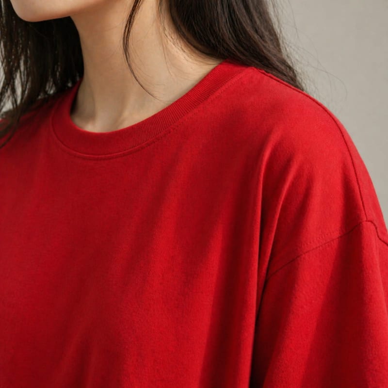 PockMAN Women Oversized Fit Cotton Classic Round Neck Red Tshirt - Image 5