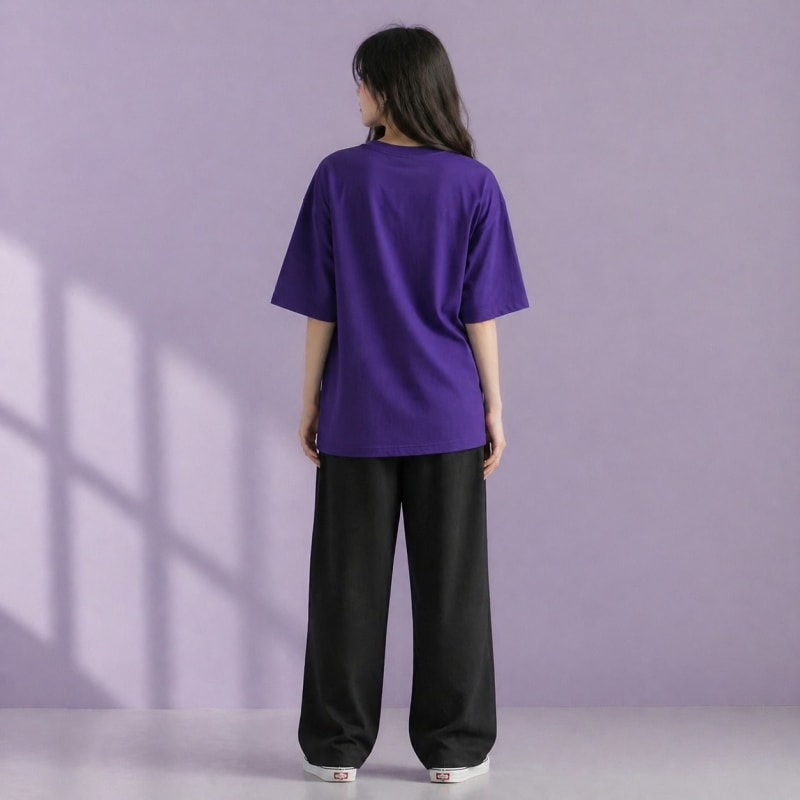 PockMAN Women Oversized Fit Cotton Classic Round Neck Voilet Tshirt - Image 6