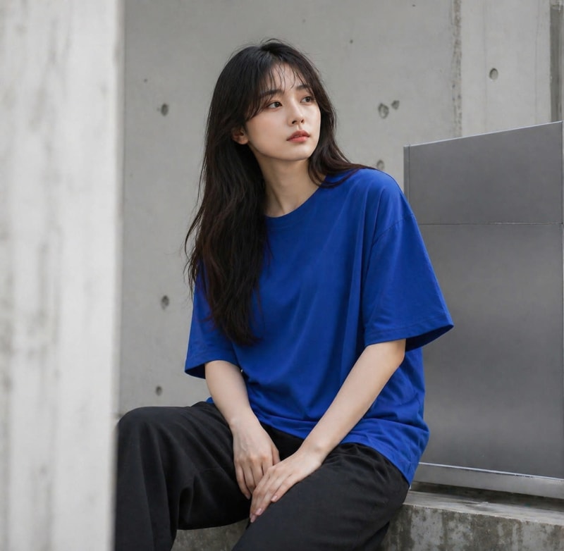 PockMAN Women Oversized Fit Cotton Classic Round Neck Royal Blue Tshirt - Image 3