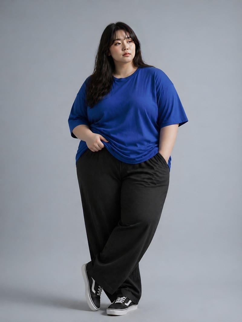 PockMAN Women Oversized Fit Cotton Classic Round Neck Royal Blue Tshirt - Image 4