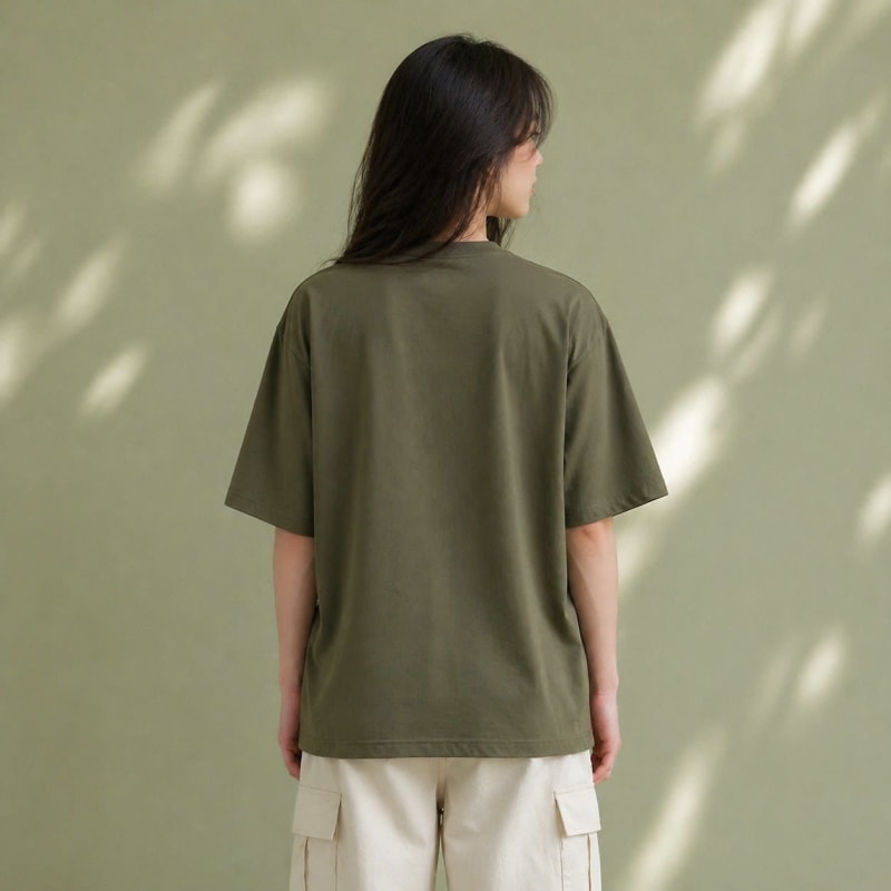 PockMAN Women Oversized Fit Cotton Classic Round Neck Olive Tshirt - Image 6