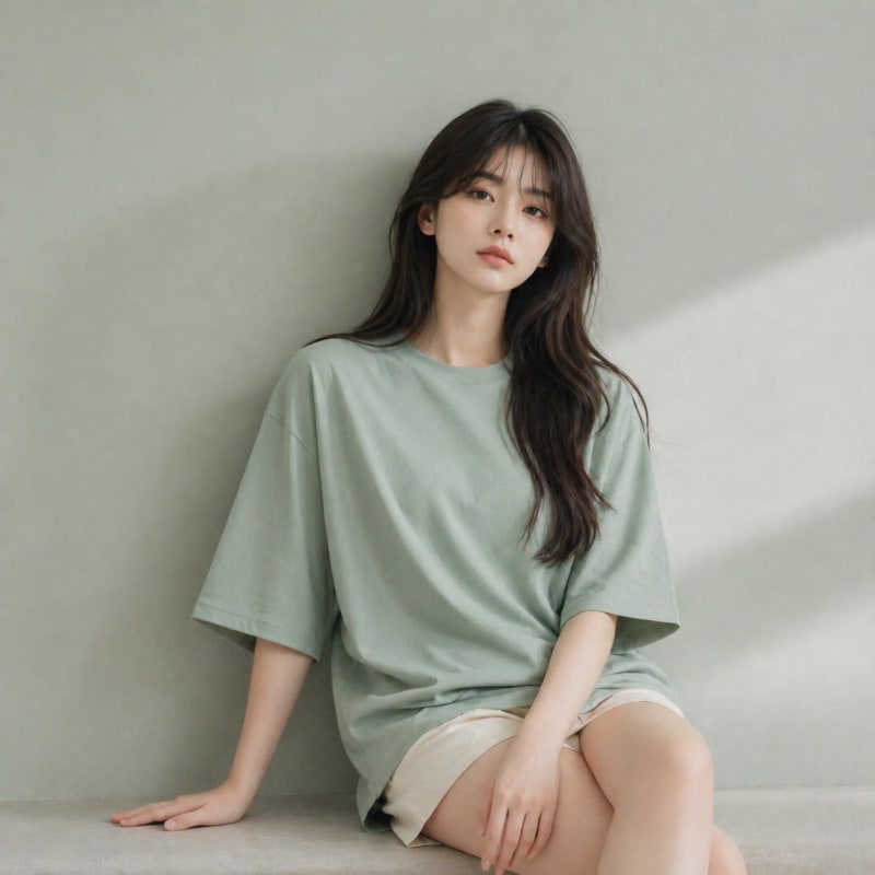 PockMAN Women Oversized Fit Cotton Classic Round Neck Pista Tshirt - Image 3