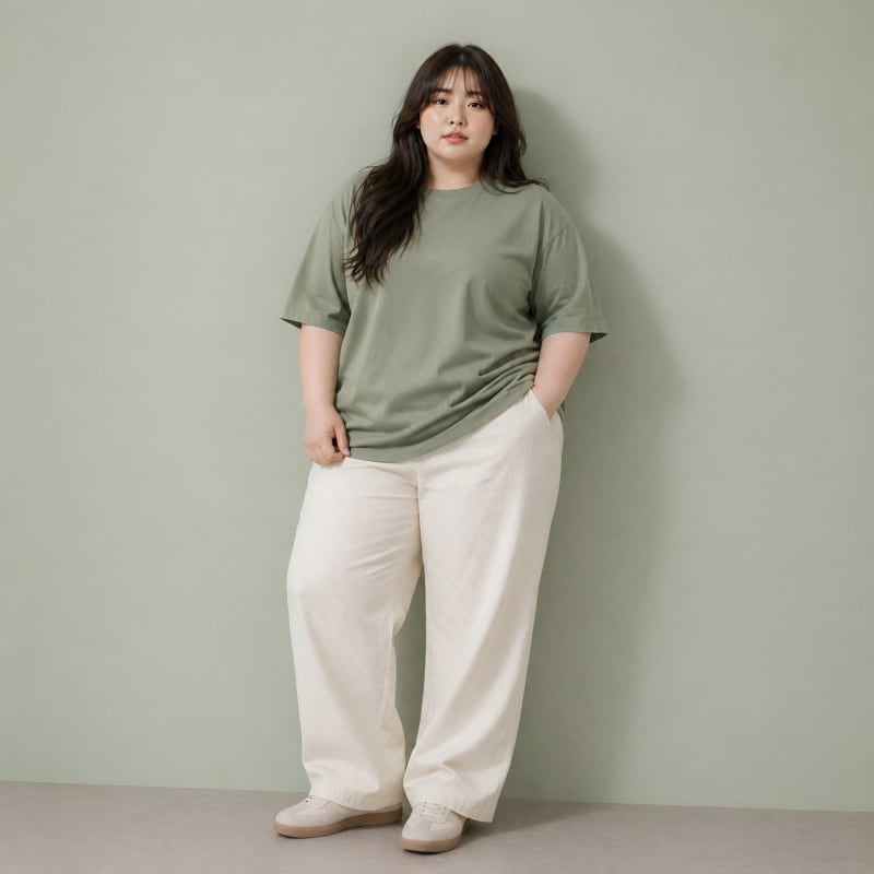 PockMAN Women Oversized Fit Cotton Classic Round Neck Pista Tshirt - Image 4