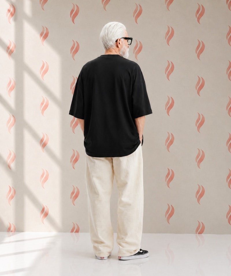 PockMAN Oversized Fit Cotton Classic Round Neck Black Tshirt - Image 4