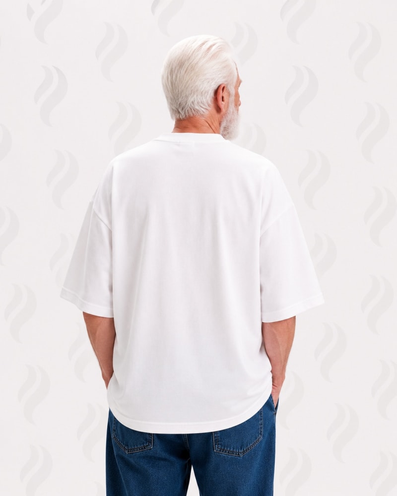 PockMAN Oversized Fit Cotton Classic Round Neck White Tshirt - Image 3