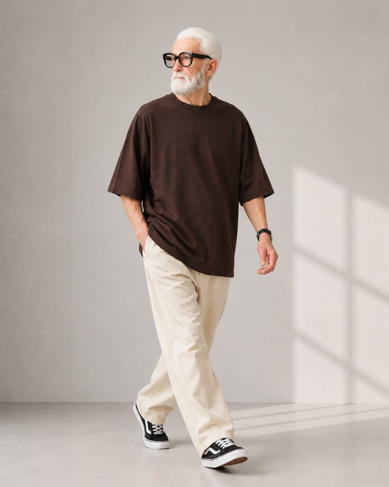 PockMAN Oversized Fit Cotton Classic Round Neck Brown Tshirt - Image 3