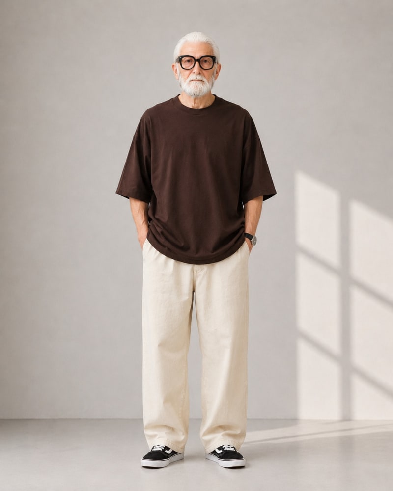 PockMAN Oversized Fit Cotton Classic Round Neck Brown Tshirt - Image 4