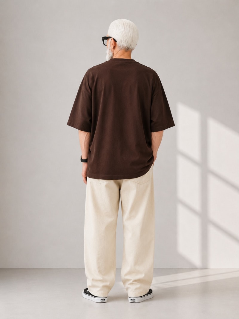 PockMAN Oversized Fit Cotton Classic Round Neck Brown Tshirt - Image 5