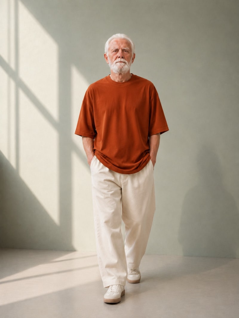 PockMAN Oversized Fit Cotton Classic Round Neck Rust Tshirt - Image 4