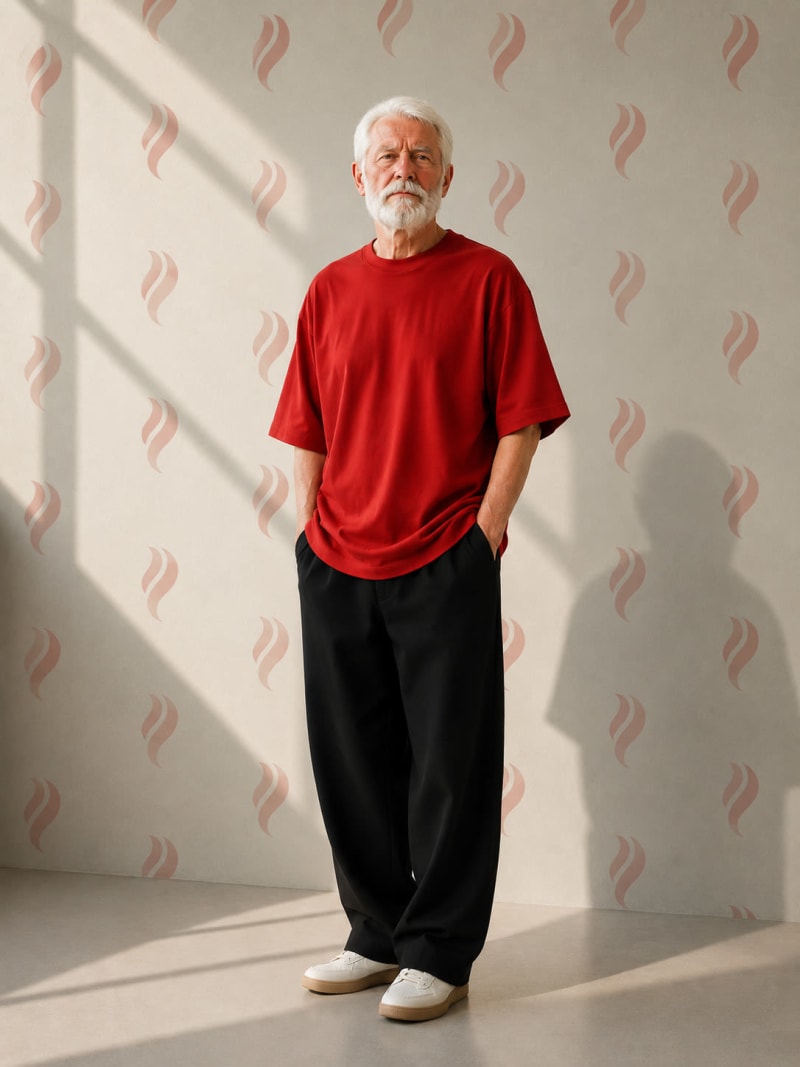 PockMAN Oversized Fit Cotton Classic Round Neck Red Tshirt - Image 3