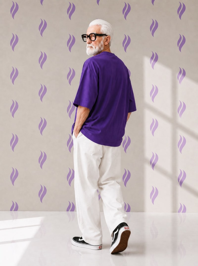 PockMAN Oversized Fit Cotton Classic Round Neck Voilet Tshirt - Image 3