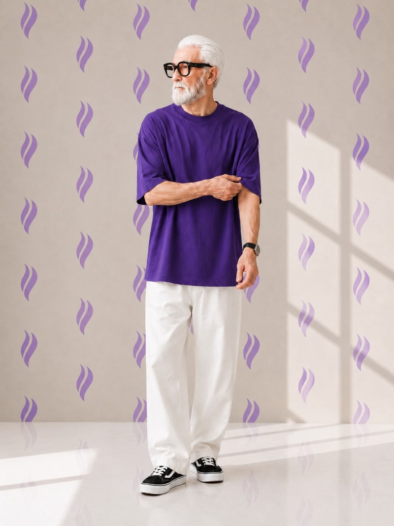 PockMAN Oversized Fit Cotton Classic Round Neck Voilet Tshirt - Image 5