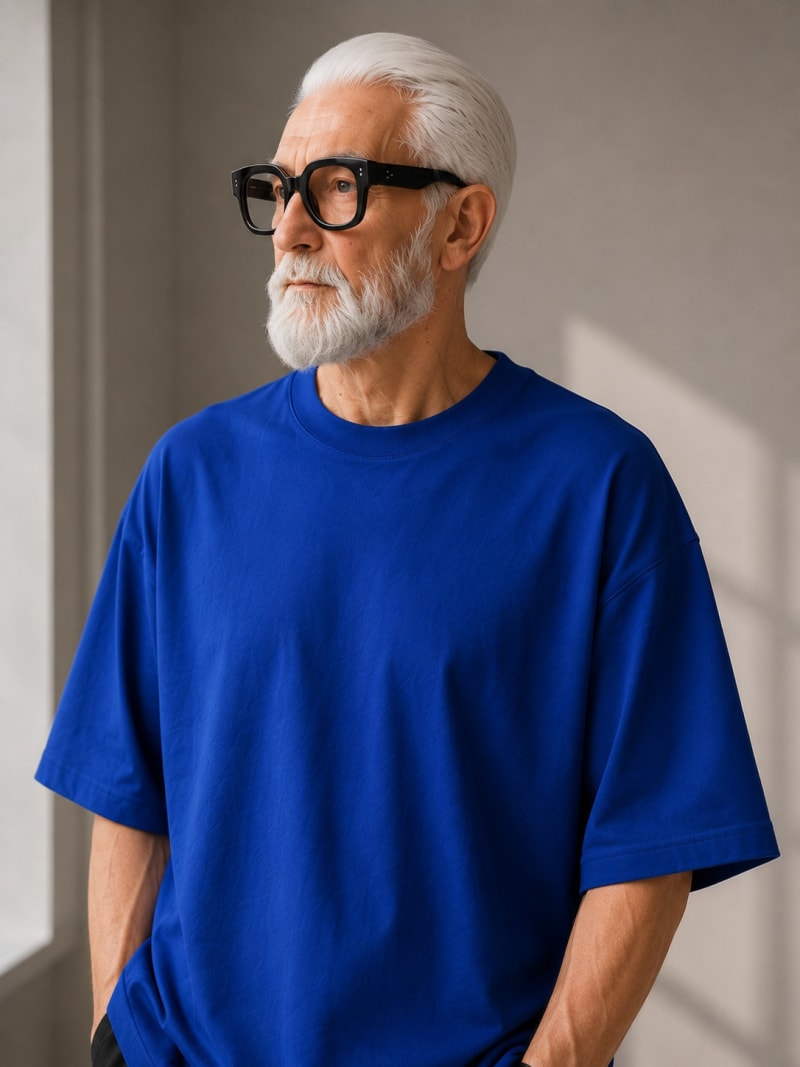 PockMAN Oversized Fit Cotton Classic Round Neck Royal Blue Tshirt - Image 4
