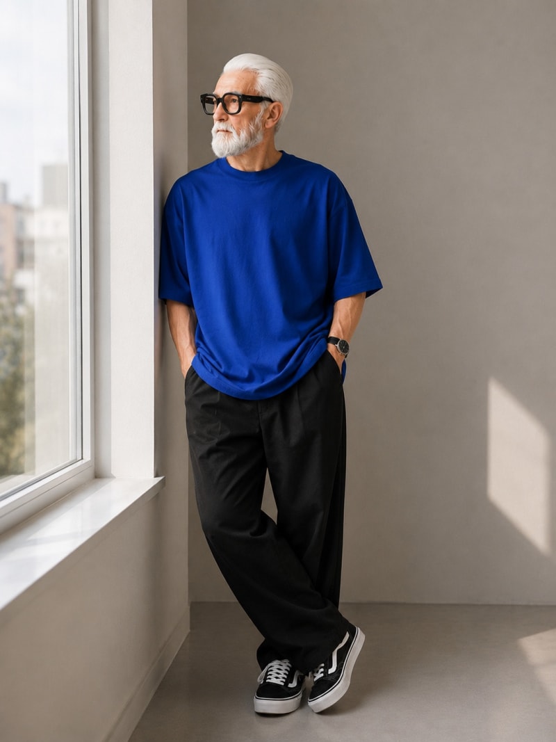 PockMAN Oversized Fit Cotton Classic Round Neck Royal Blue Tshirt - Image 3