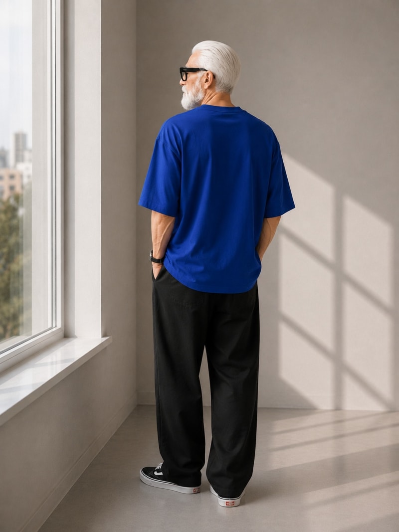 PockMAN Oversized Fit Cotton Classic Round Neck Royal Blue Tshirt - Image 5