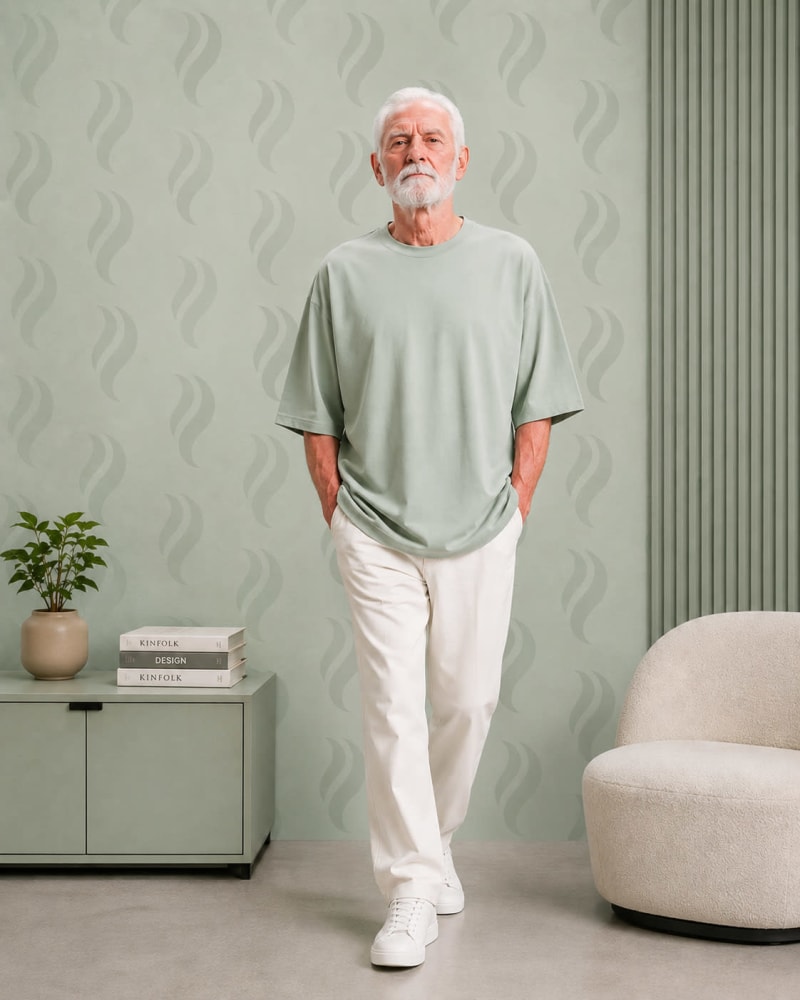 PockMAN Oversized Fit Cotton Classic Round Neck Pista Tshirt - Image 3